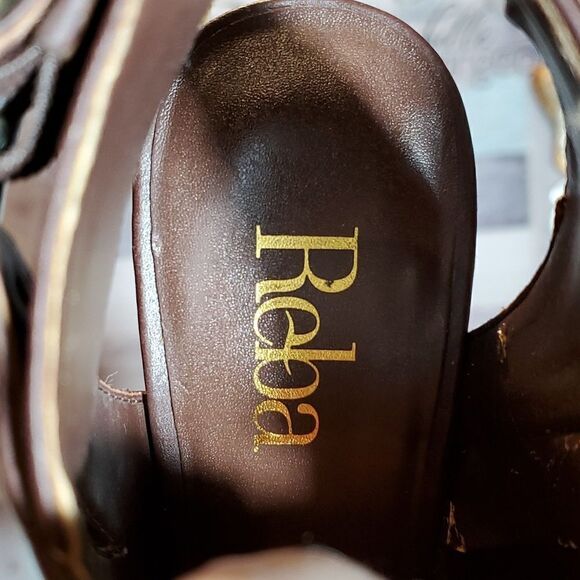 Reba Brown 6M Brown Studded Peep Toe Heels Shoes - Picture 5 of 10